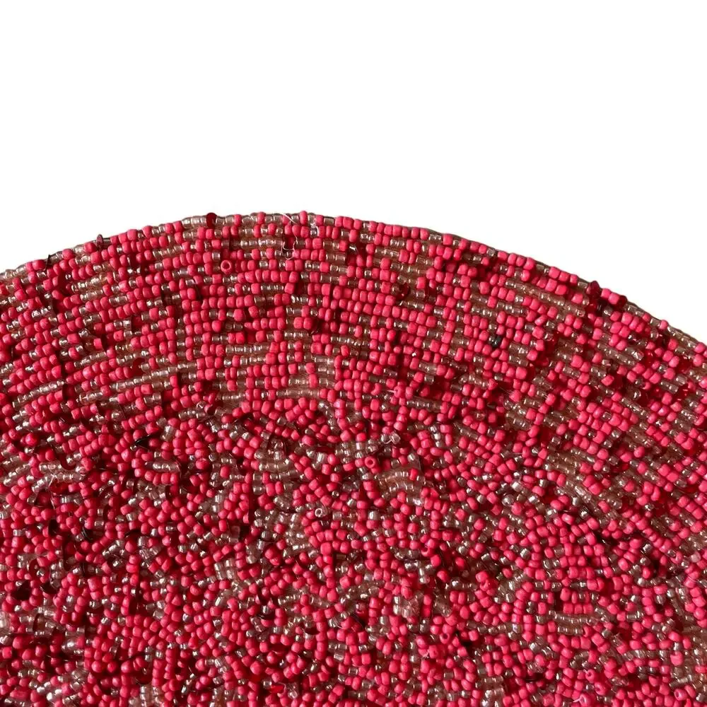TIRAMISU Handmade Beaded 15in Round Placemat Charger Holiday Red Pink Pearl  NEW